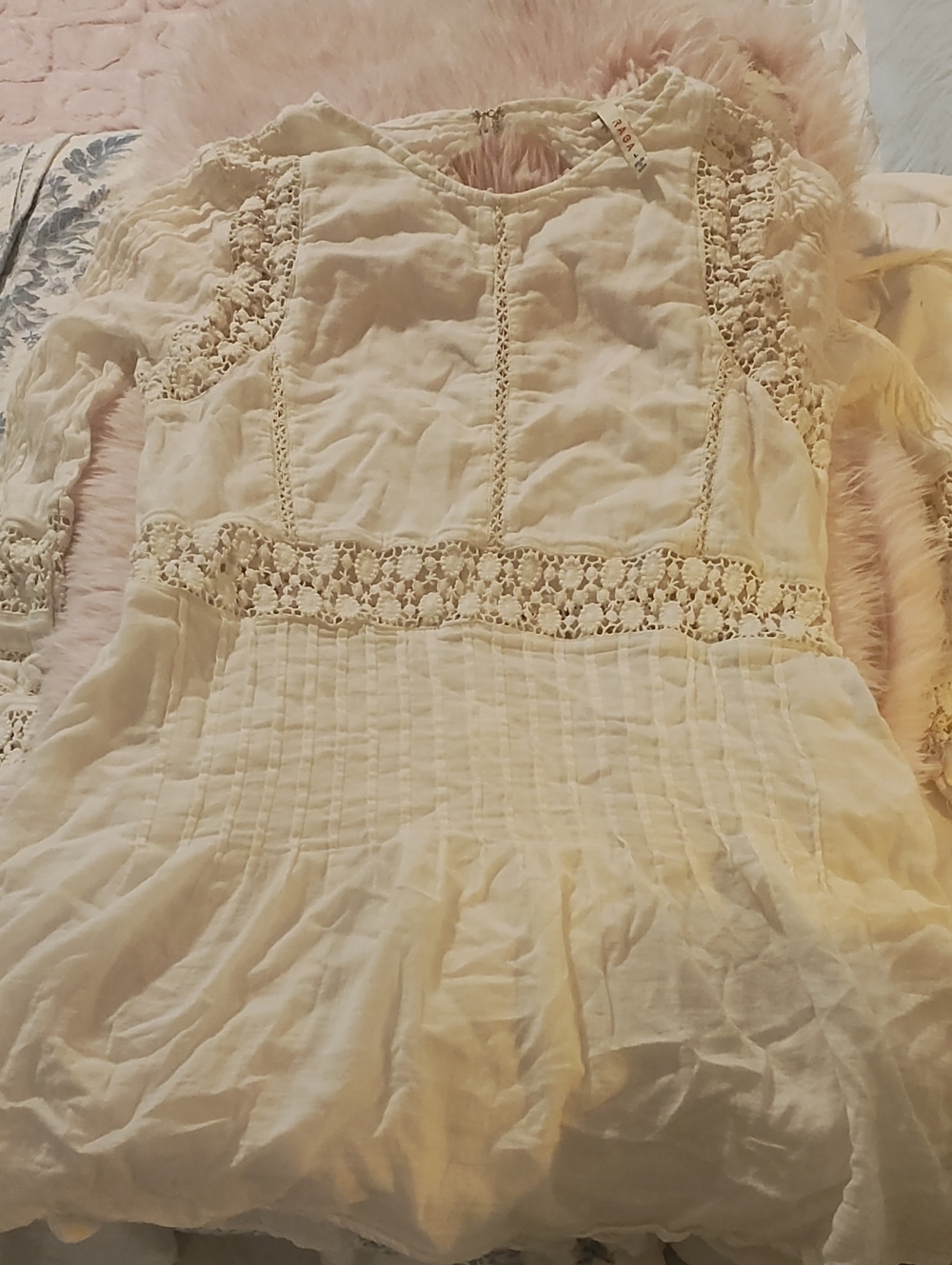 RAGA Cream Cotton Dress with Crochet Lace Trim - Picture 1 of 7
